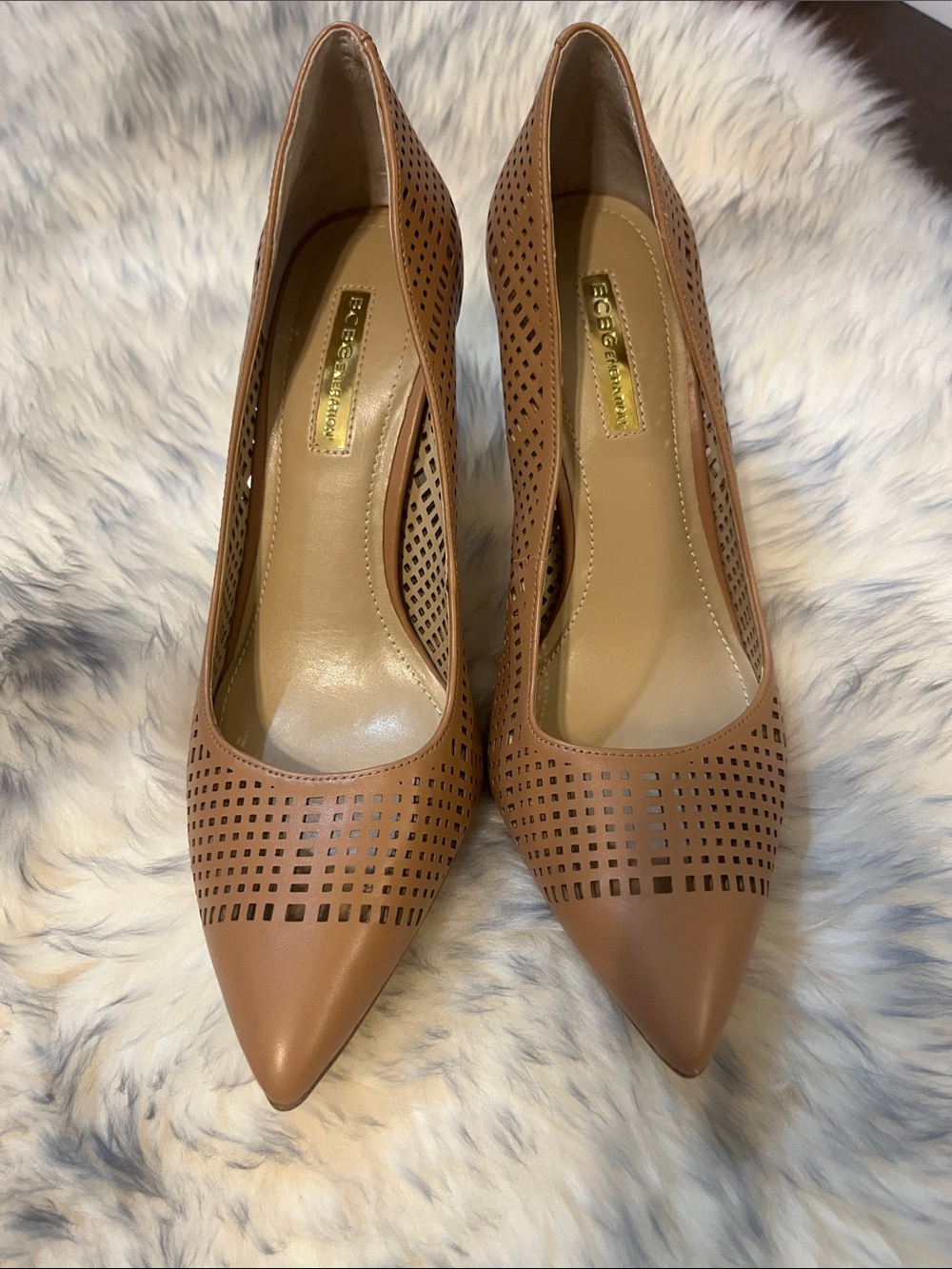 Nordstrom BCBG Perforated Pointed-Toe Pumps in Tan
